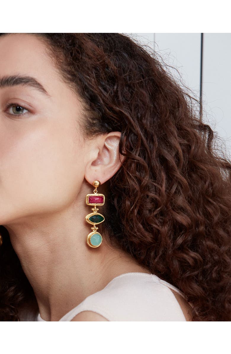 Ottoman Hands Innana Ruby, Emerald And Aqua Chalcedony Drop Earrings, Alternate, color, Gold