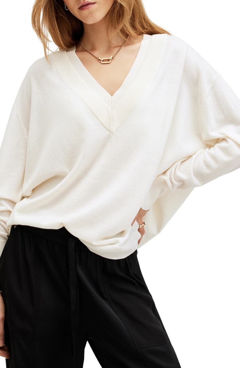 AllSaints Bern V-Neck Wool Sweater, Main, color, Chalk White