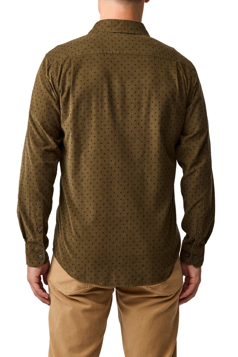 Harrington Neat Paisley Cotton Corduroy Button-Up Shirt, Alternate, color, MOSS