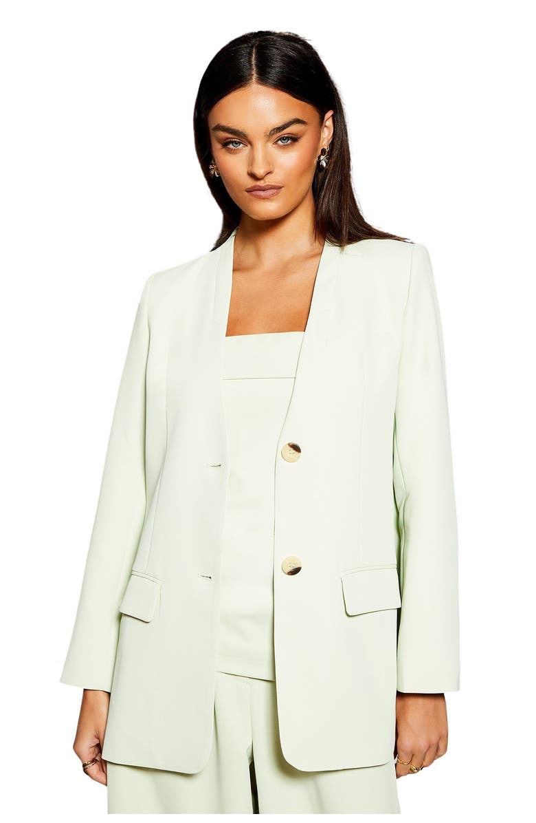 Warehouse Runway Collarless Boxy Blazer, Main, color, Mint