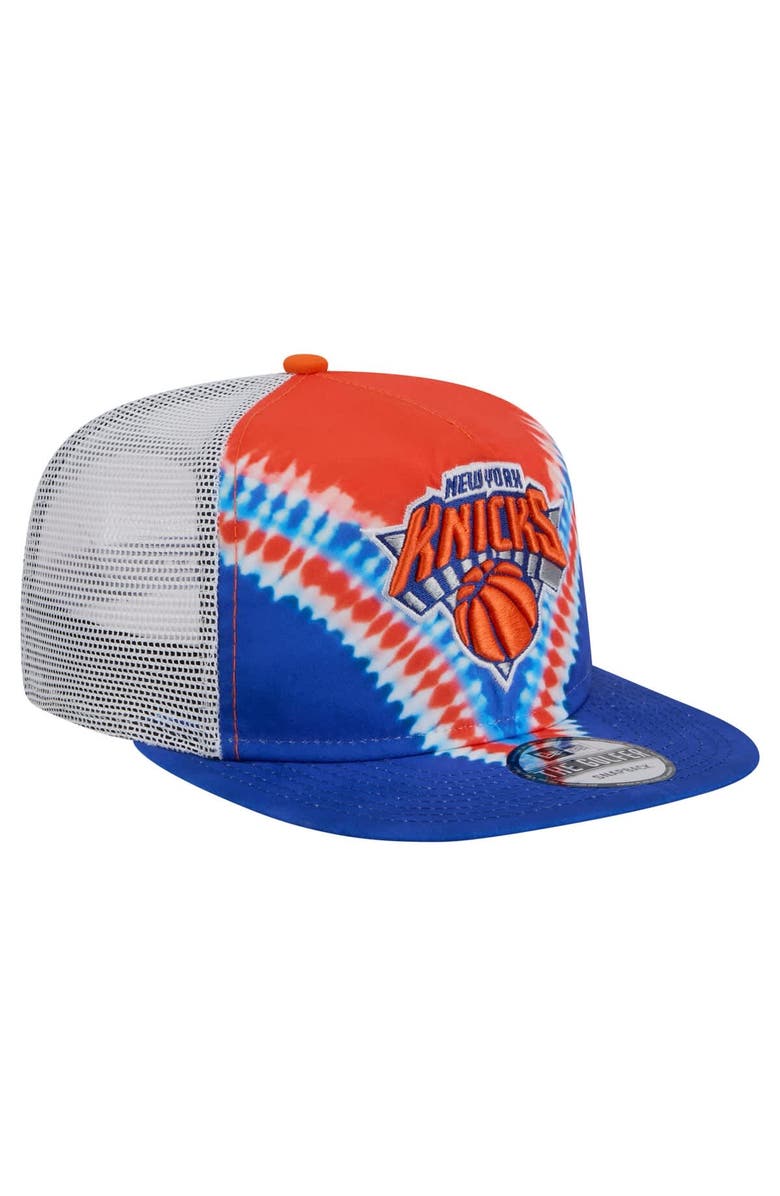 New Era Men's New Era Blue/Orange New York Knicks Throwback Dye Golfer Snapback Hat, Alternate, color, Blue