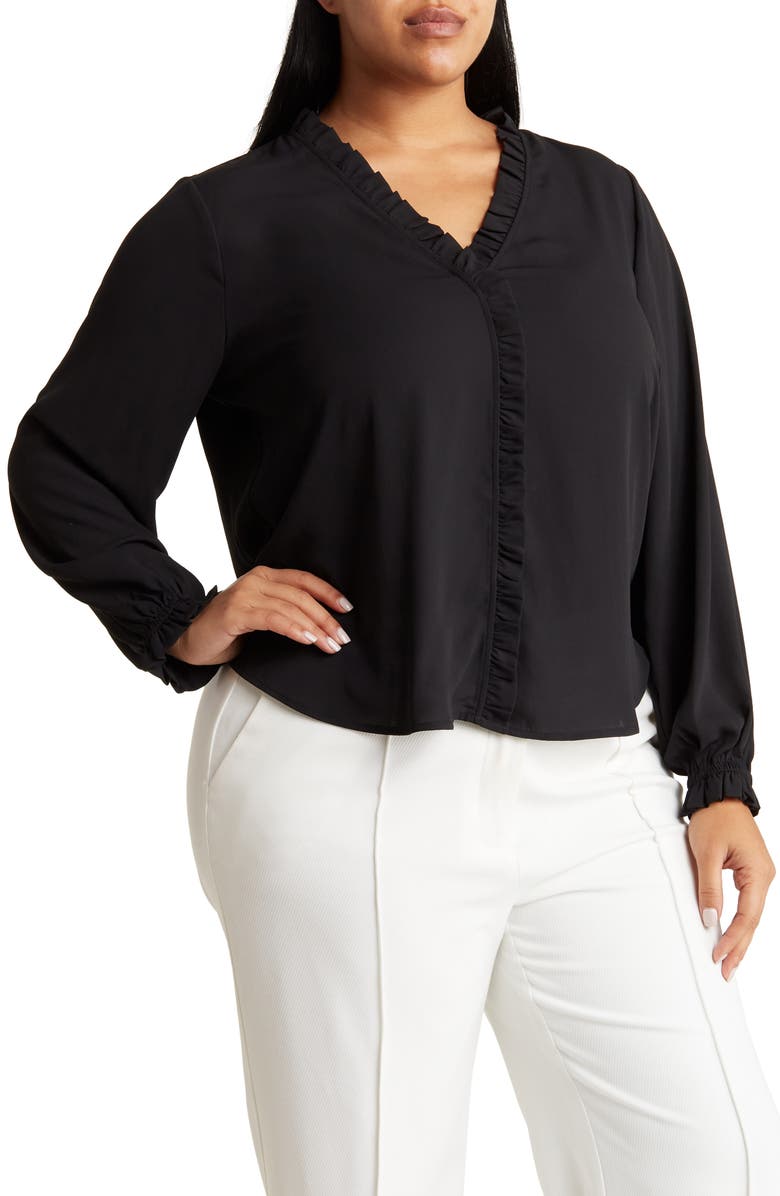 NORDSTROM RACK Ruffle Trim Long Sleeve Blouse, Main, color, 