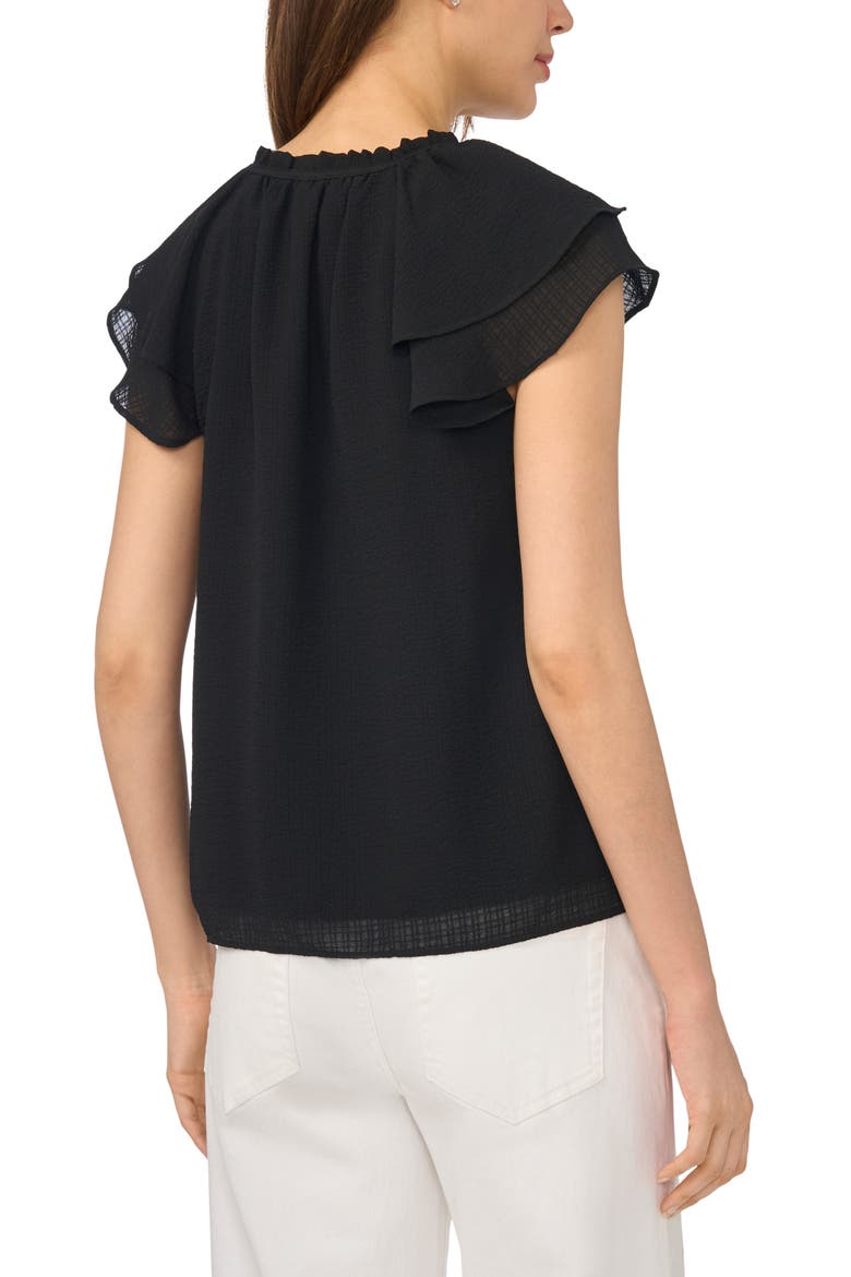 Fluttery Sleeve Tie Neck Top, Alternate, color, RICH BLACK