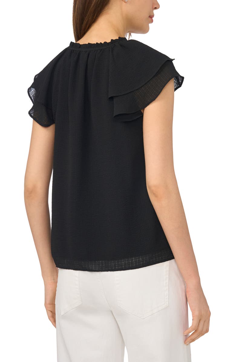 CeCe Fluttery Sleeve Tie Neck Top, Alternate, color, Rich Black