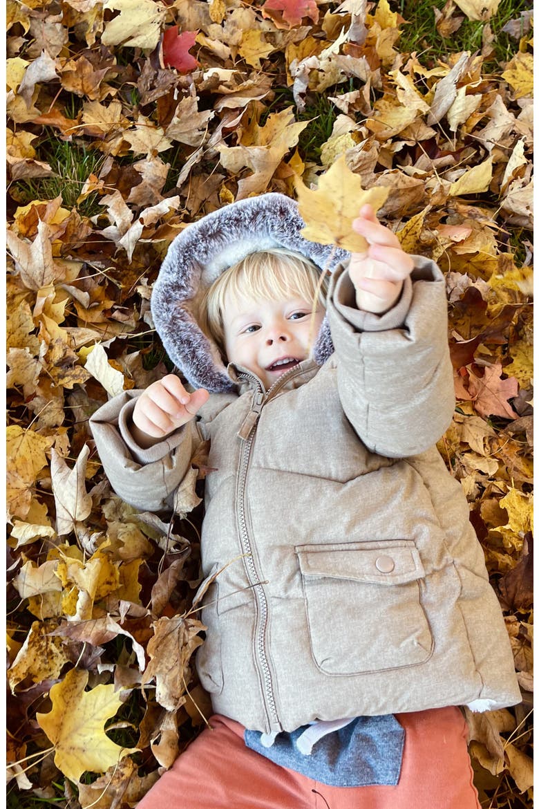 Bear Fleece Hooded Puffer Jacket, Alternate, color, Beige Textured