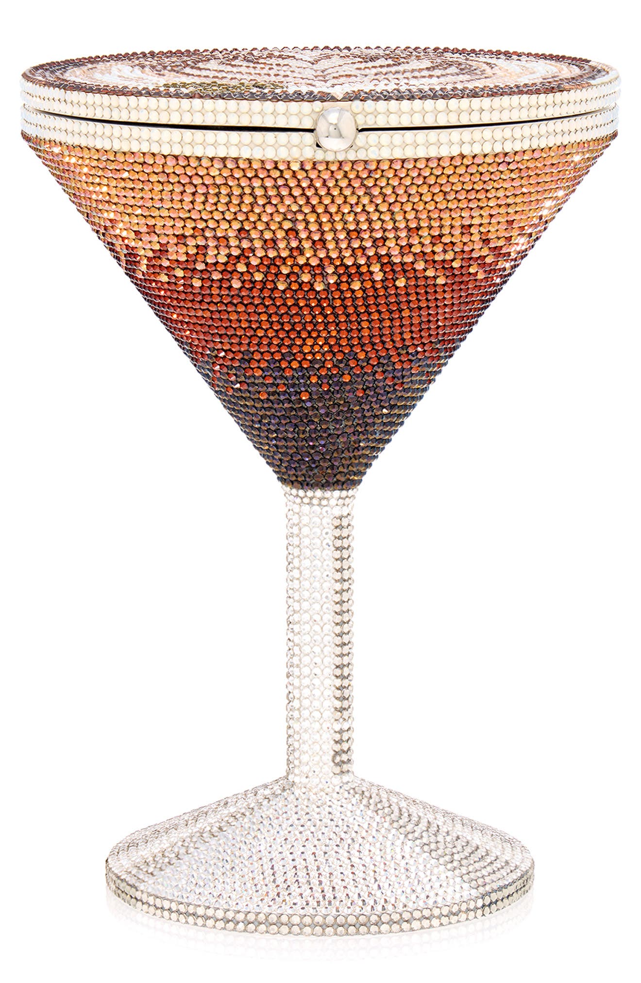 JUDITH LEIBER COUTURE Espresso Martini Crystal Embellished Clutch, Main, color, Silver Brown Multi