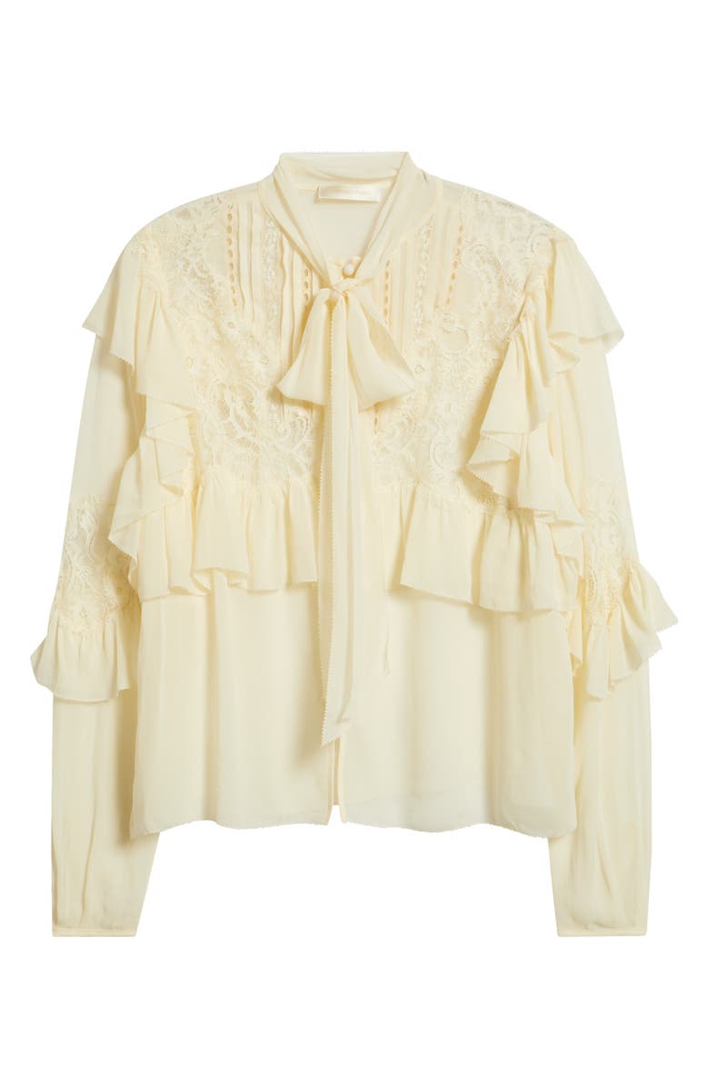 LoveShackFancy Farah Ruffle Detail Button-Up Shirt, Alternate, color, Ivory