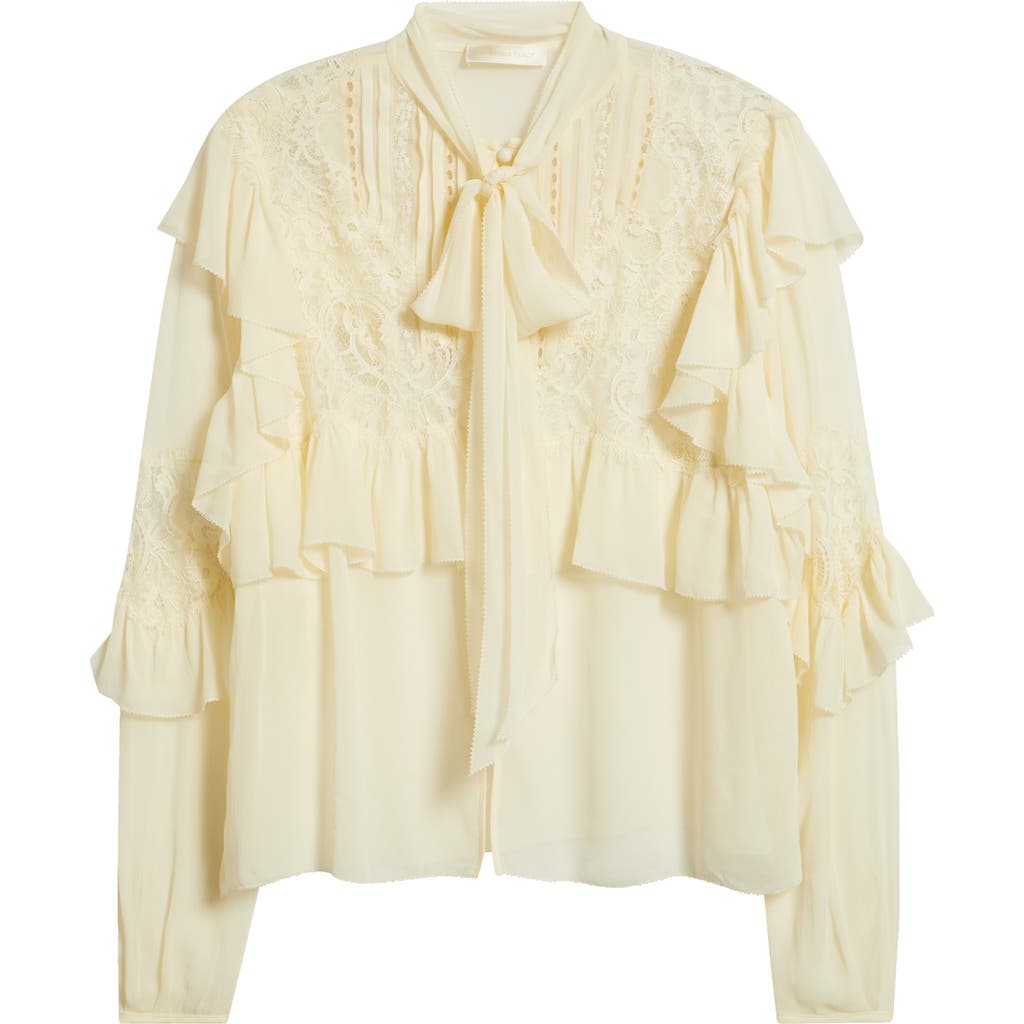Loveshackfancy Farah Ruffle Detail Button-up Shirt In Gray