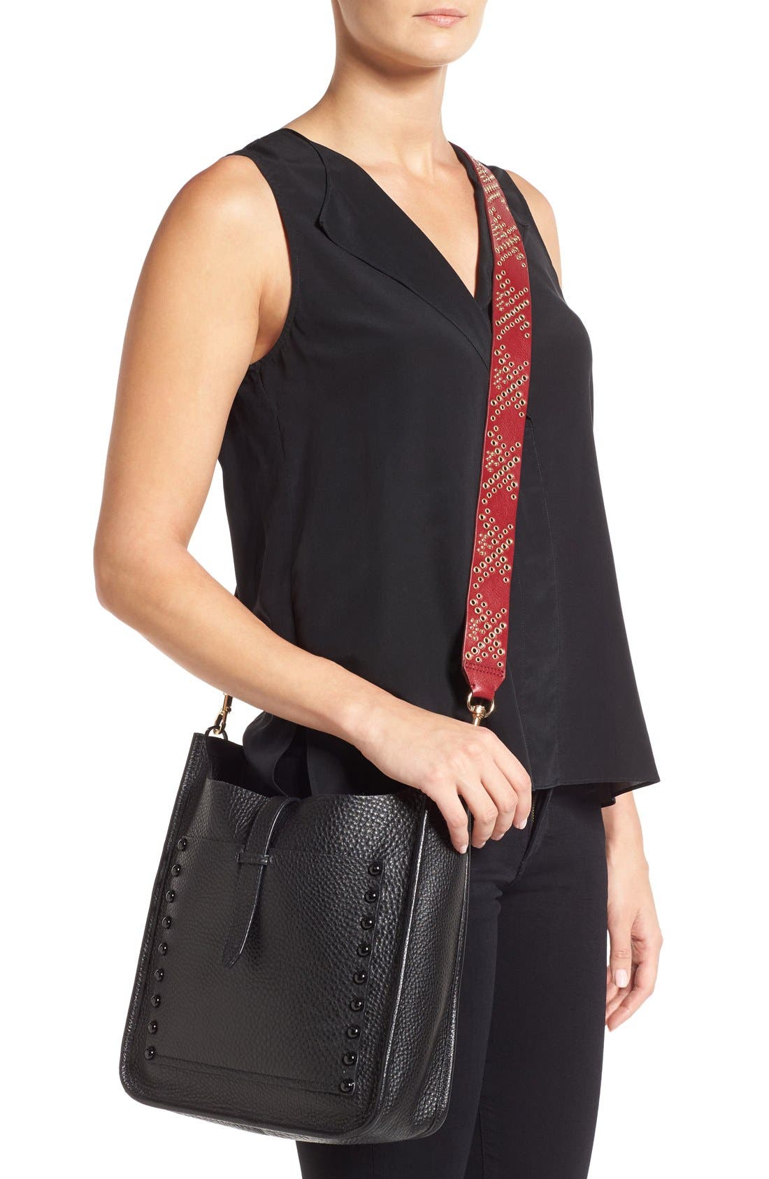 Rebecca Minkoff Studded Leather Guitar Bag Strap, Alternate, color, 