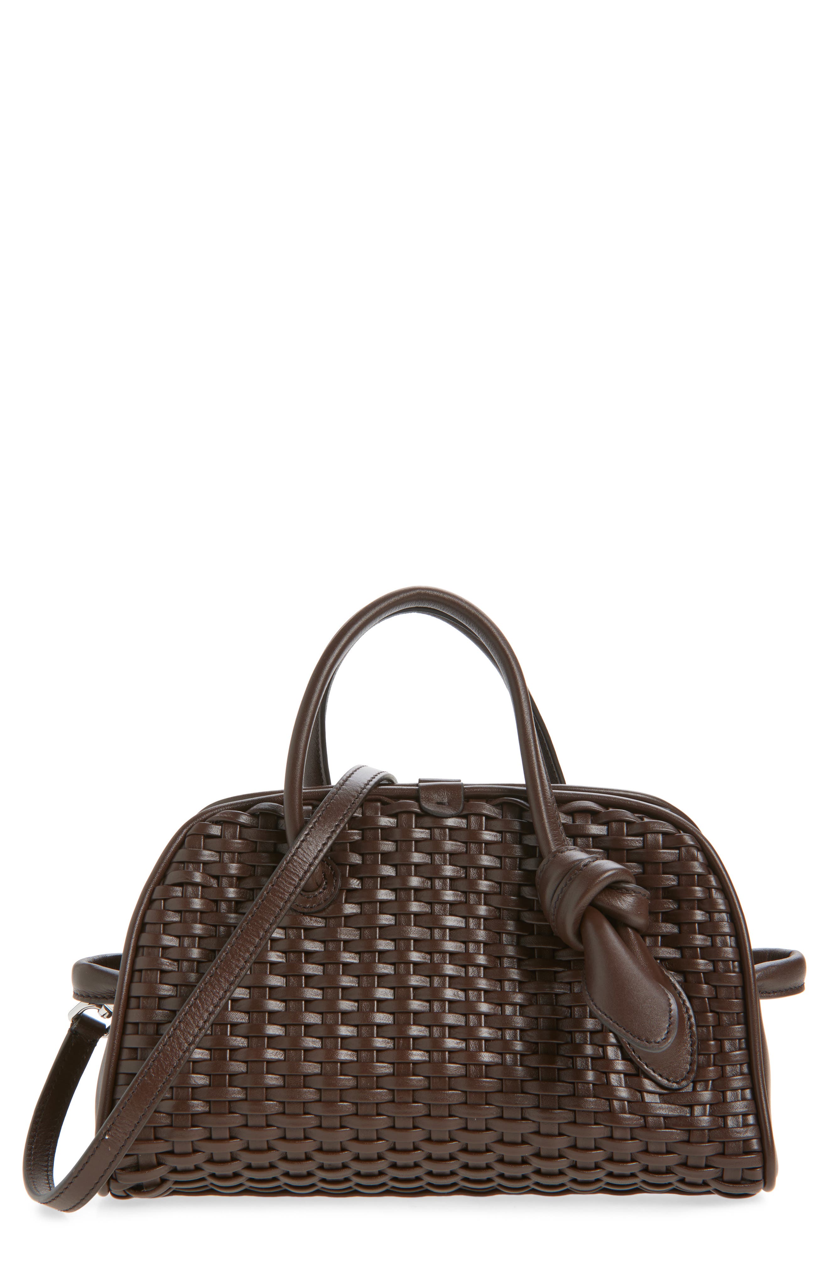 Jacquemus Le Petit Turismo Woven Leather Bowling Bag, Main, color, Dark Brown 880