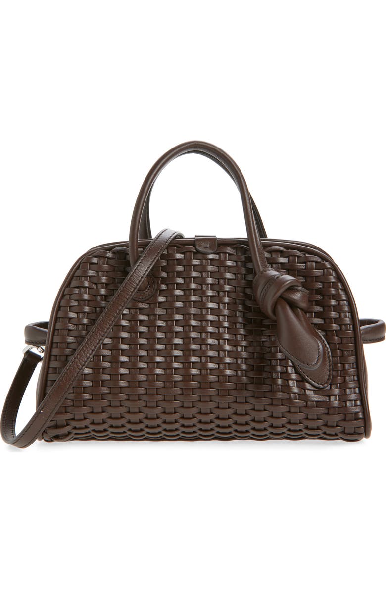 Jacquemus Le Petit Turismo Woven Leather Bowling Bag, Main, color, Dark Brown 880