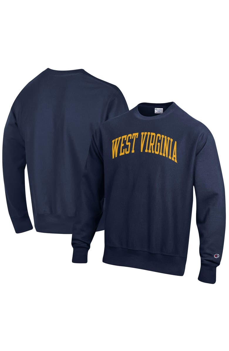 Champion Men's Champion Navy West Virginia Mountaineers Big & Tall Reverse Weave Fleece Crewneck Pullover Sweatshirt, Main, color, 