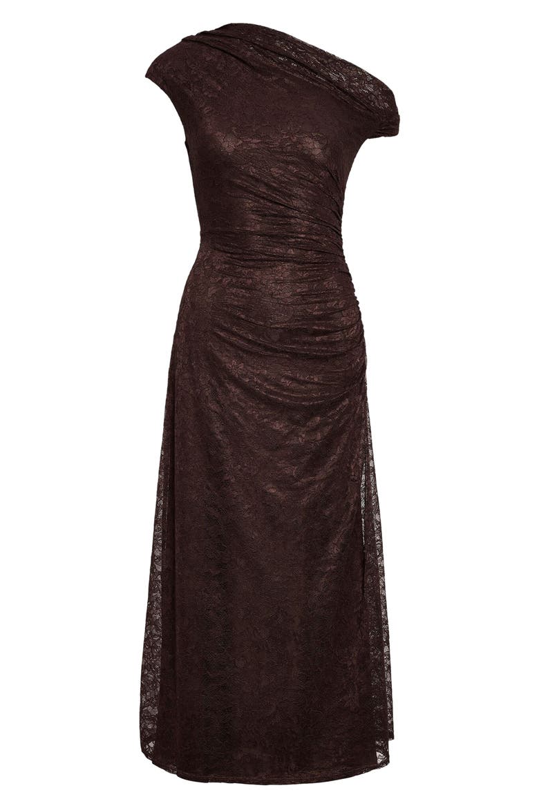 Paris Asymmetric Lace Midi Dress, Alternate, color, CHOCOLATE