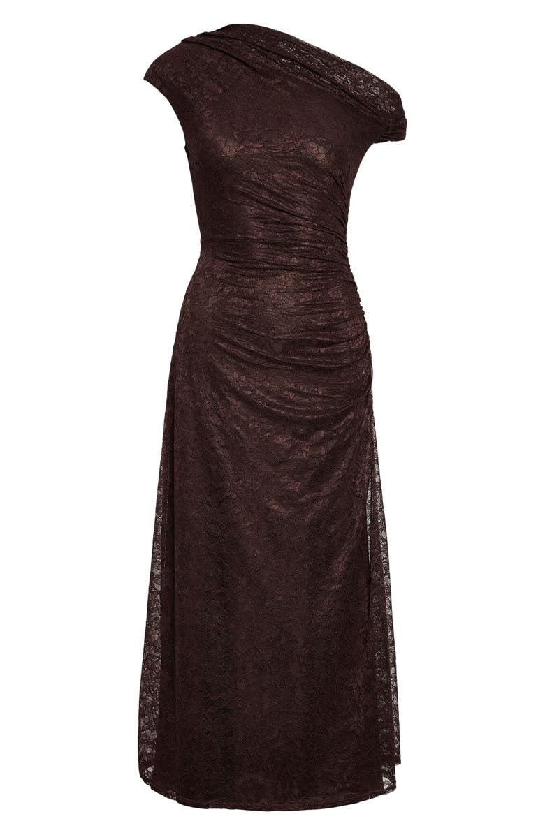 Ever New Paris Asymmetric Lace Midi Dress, Alternate, color, Chocolate