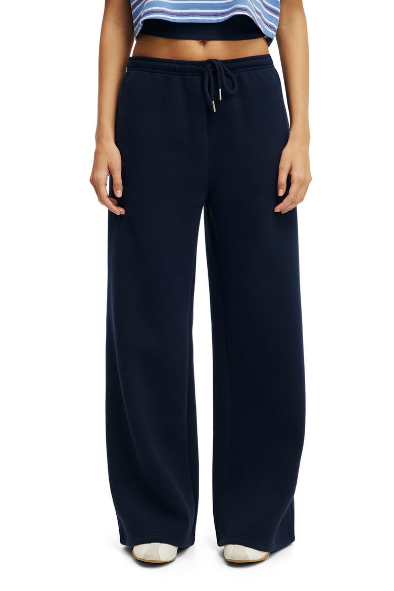 Women's Active Plush Tie Waist Wide Leg Sweatpant, Main, color, Prep Sport Navy