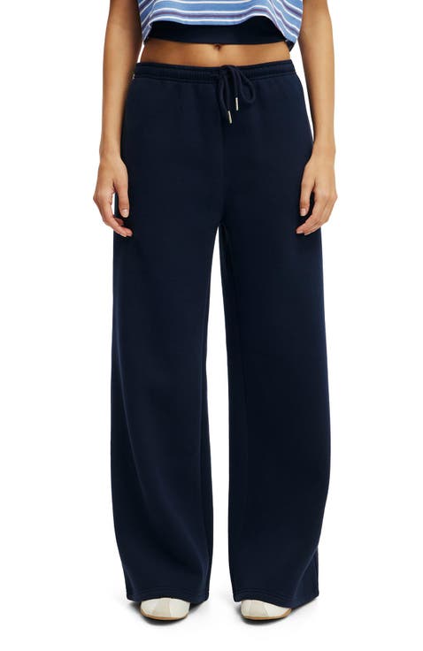 Women's Active Plush Tie Waist Wide Leg Sweatpant