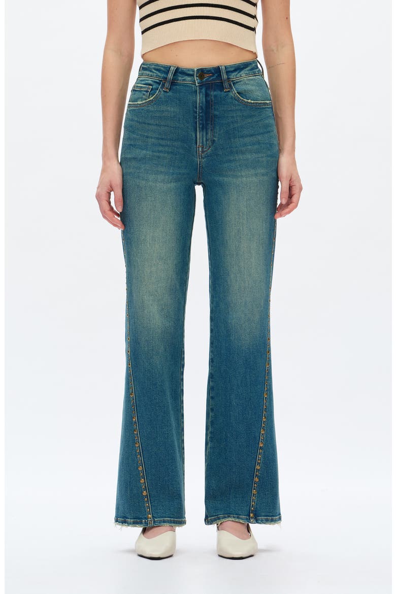 Seamed Rivet High Waist Wide Leg Jeans, Main, color, VINTAGE MEDIUM BLUE