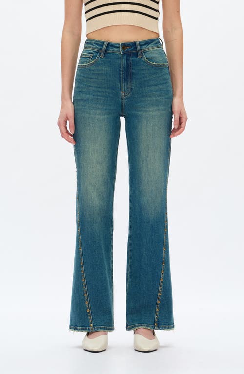 Bayeas Seamed Rivet High Waist Wide Leg Jeans In Blue