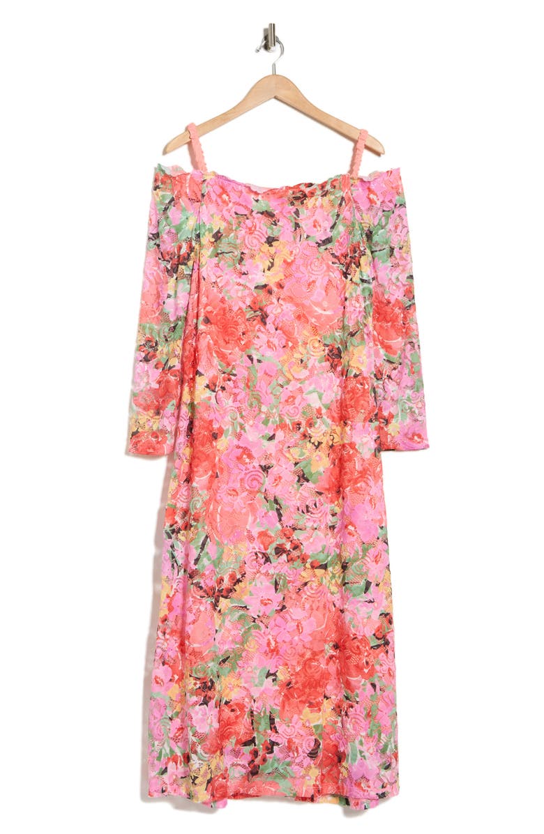 Oleg Cassini Floral Long Sleeve Stretch Lace Dress, Main, color,