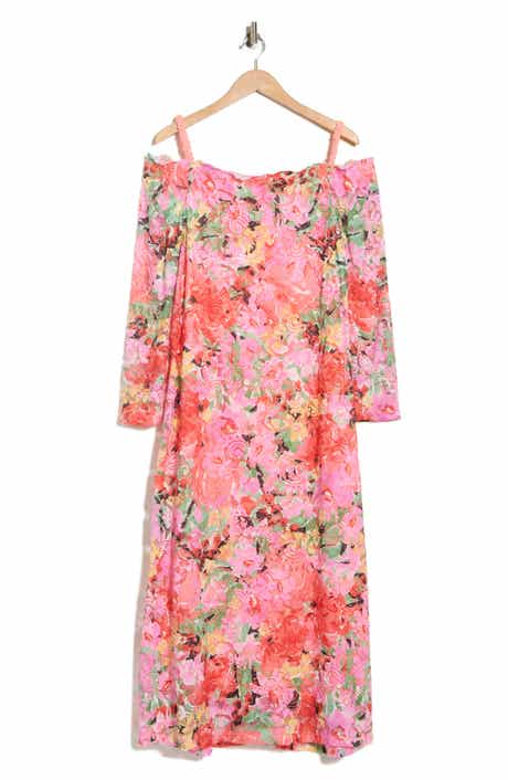 Oleg Cassini Floral Long Sleeve Stretch Lace Dress