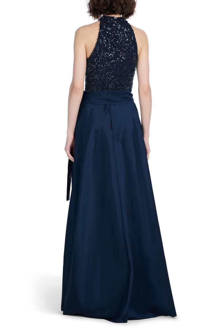 Hand Embellished Bodice Taffeta Gown, Alternate, color, NAVY