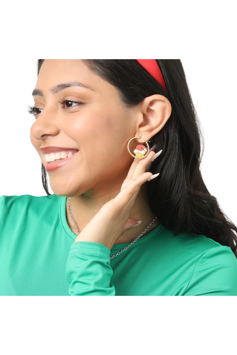 The Grinch Earrings for Women Official License, Mismatched Hoops, Alternate, color, Gold
