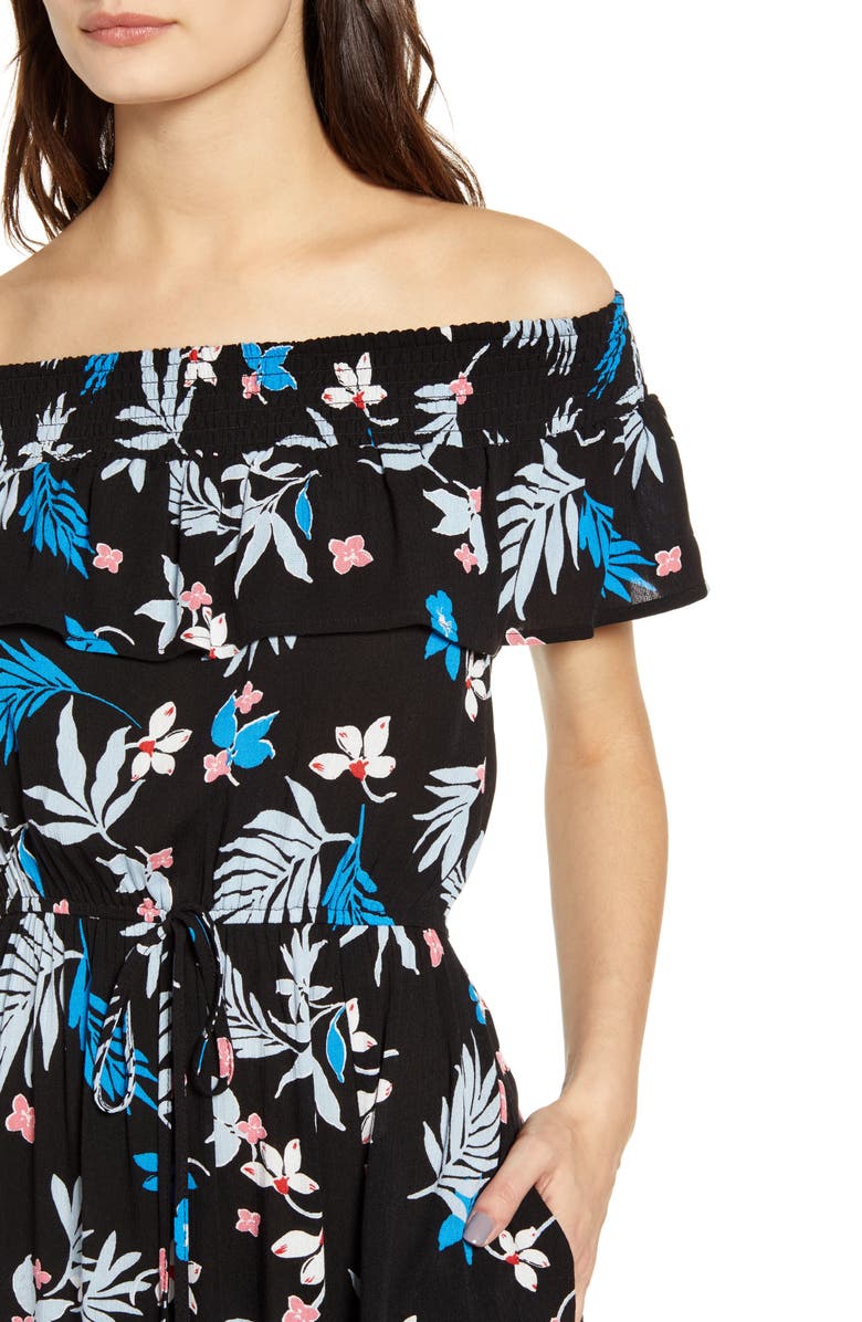 Band of Gypsies Floral Print Off the Shoulder Maxi Dress, Alternate, color,