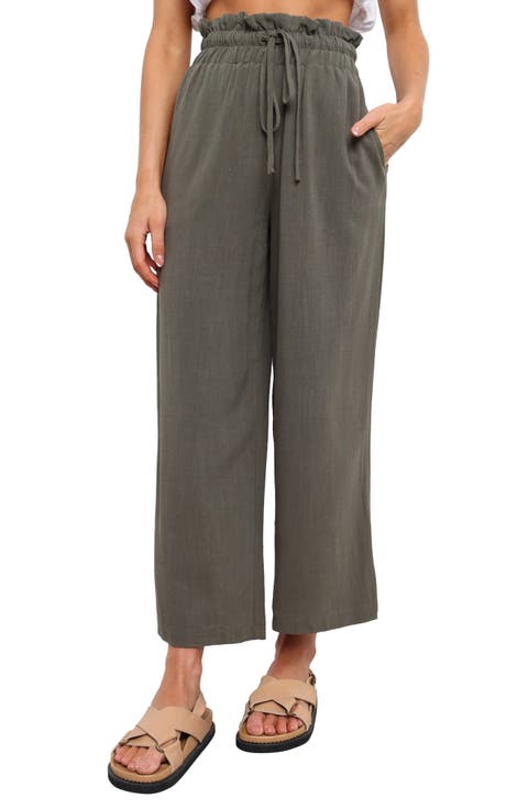 Hawthorne Linen Blend Wide Leg Crop Pants