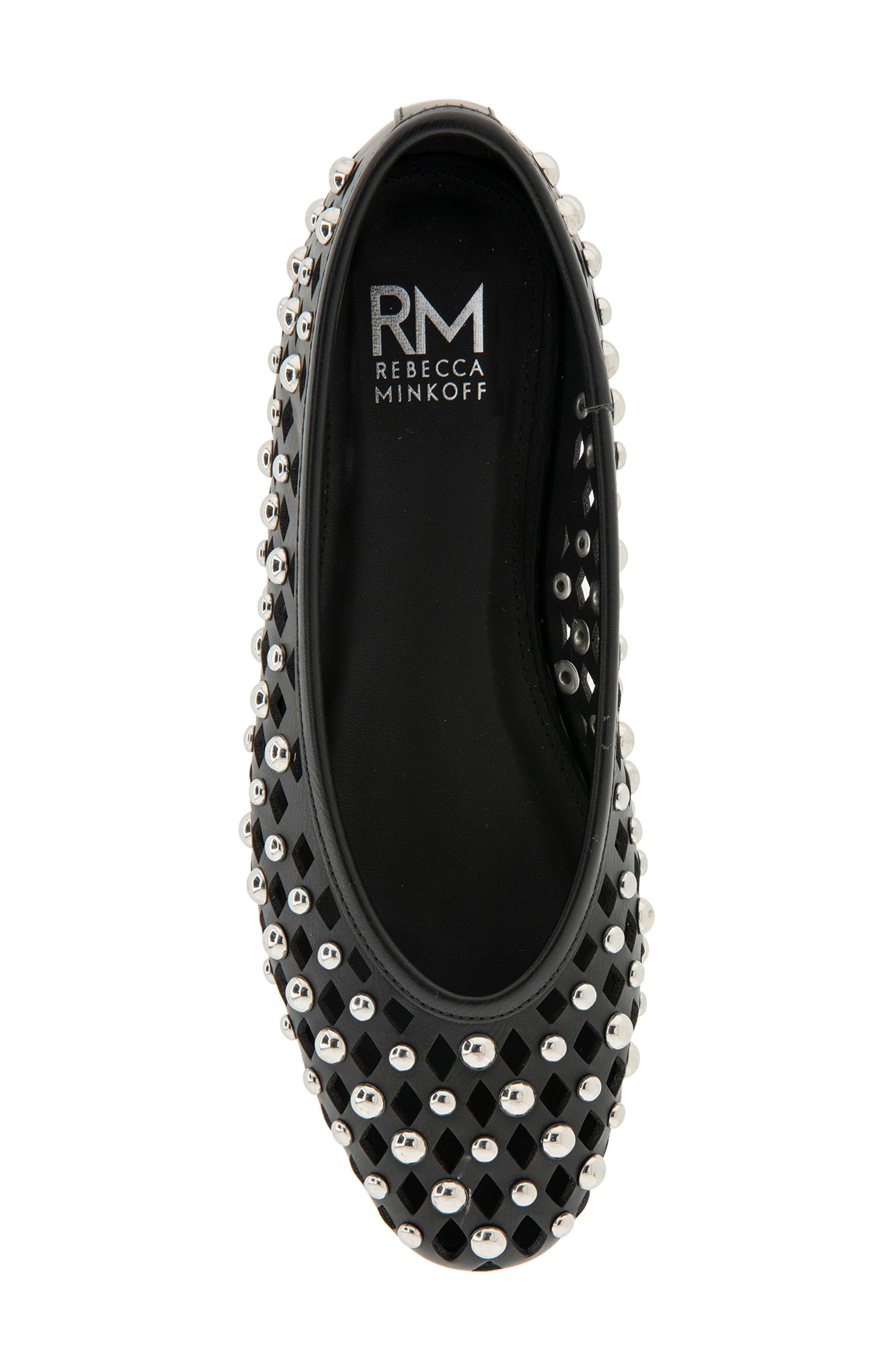 Rebecca Minkoff Delta Studded Flat, Alternate, color, Black