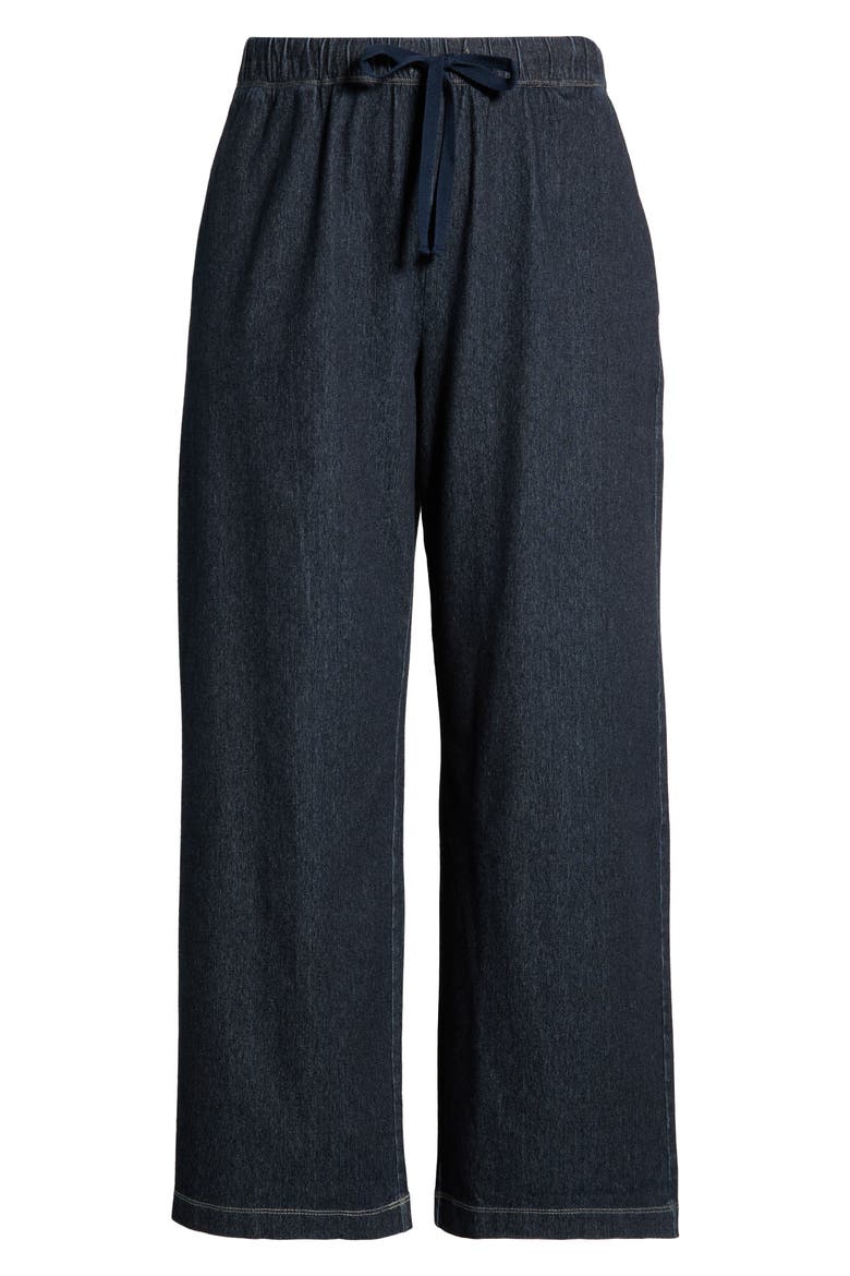 Drawstring Stretch Organic Cotton Straight Leg Pants, Alternate, color, DARK WASH
