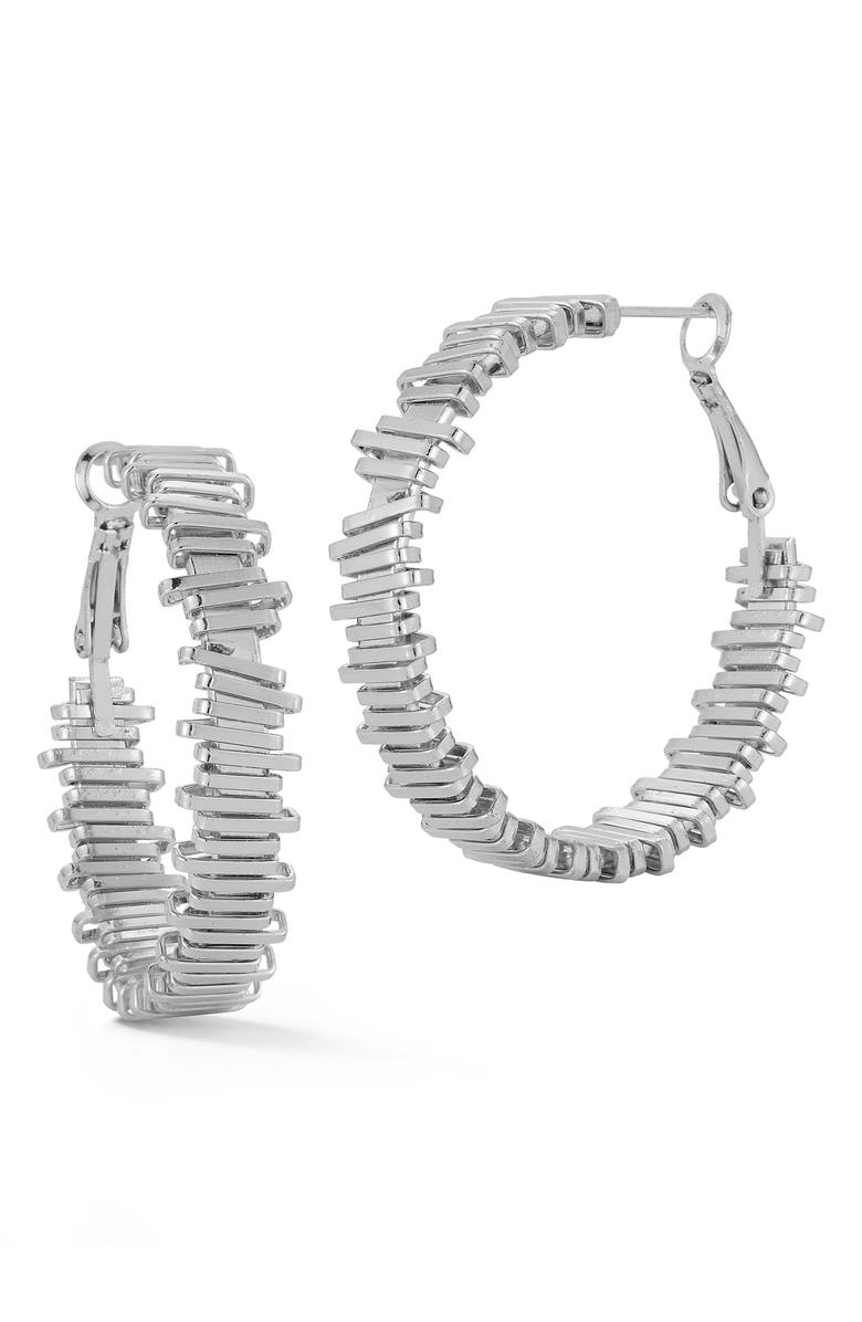 GLAZE JEWELRY Textured Round Hoop Earrings, Main, color, Silver