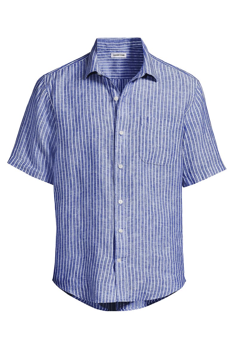 Traditional Fit Short Sleeve Linen Shirt, Alternate, color, Pale Sapphire Stripe