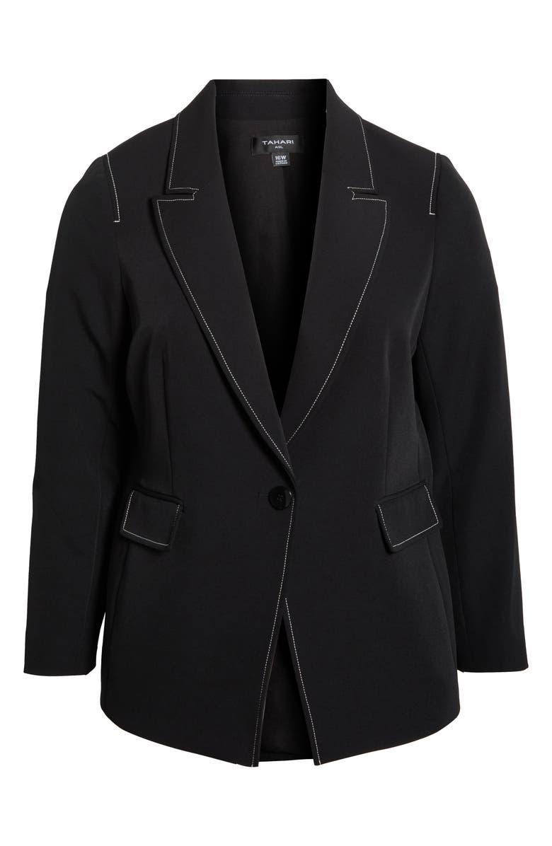 Tahari ASL Topstitch Detail One-Button Blazer, Main, color,