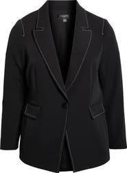 Tahari ASL Topstitch Detail One-Button Blazer