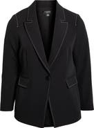 Tahari ASL Topstitch Detail One-Button Blazer