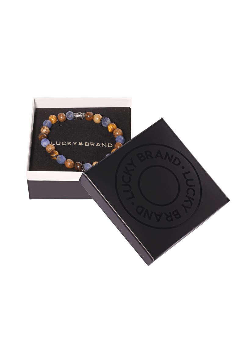 Jasper and Tigers Eye Beaded Elastic Bracelet, Alternate, color, brown, blue