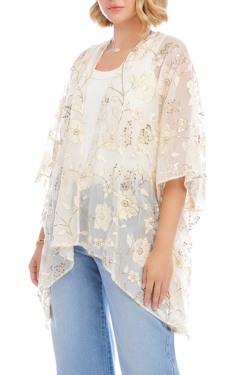 Karen Kane Embroidered Floral Open Front Jacket, Alternate, color, Off White