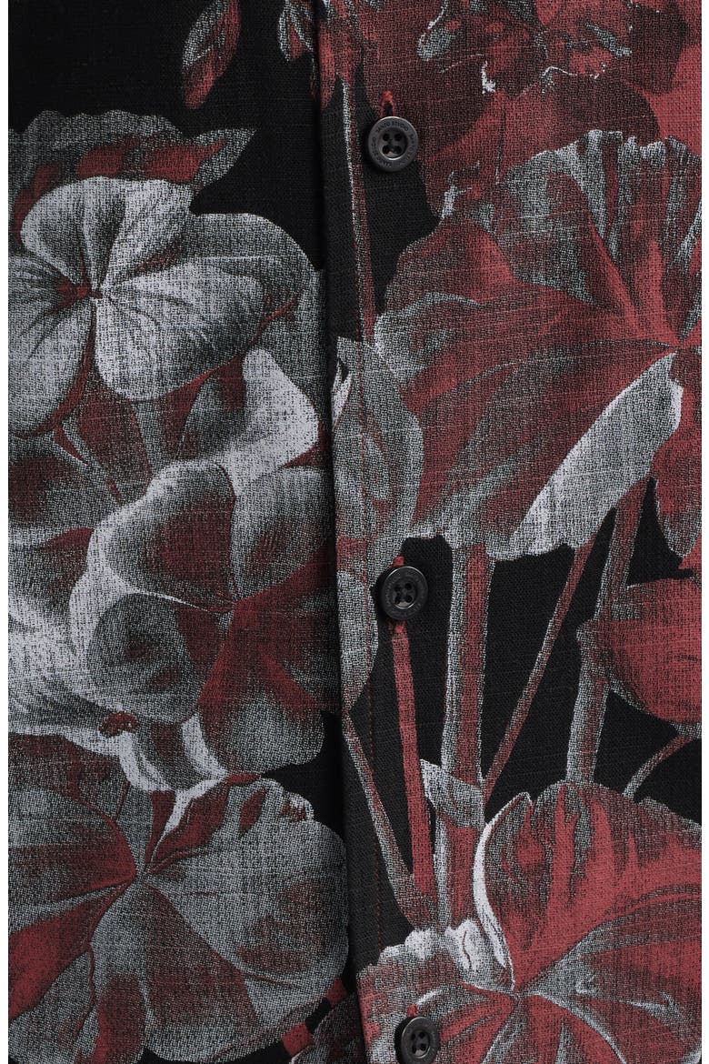 Flower Gradient Short Sleeve Cotton Twill Button-Up Shirt, Alternate, color, BLACK