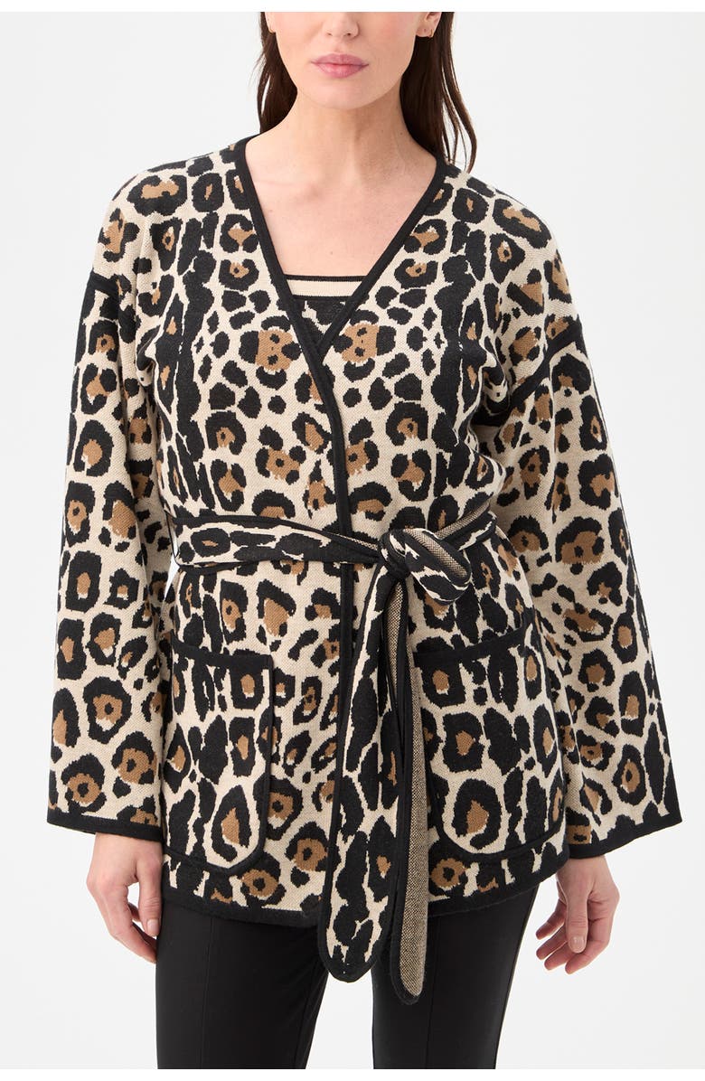 Trina Turk Wright Tie Front Leopard Cardigan, Main, color, Multi