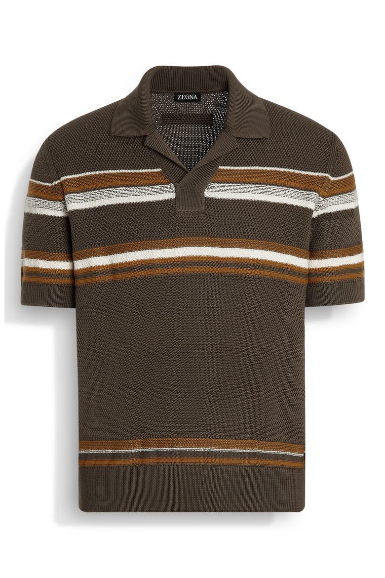 Stripe Cotton & Silk Polo Sweater, Alternate, color, DARK BEIGE STRIPE