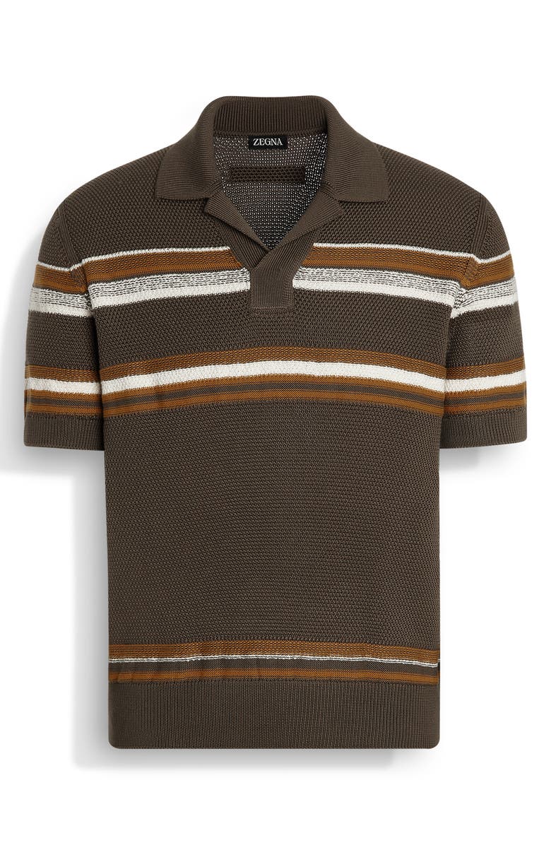 ZEGNA Stripe Cotton & Silk Polo Sweater, Alternate, color, Dark Beige Stripe