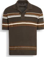 ZEGNA Stripe Cotton & Silk Polo Sweater