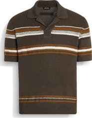 ZEGNA Stripe Cotton & Silk Polo Sweater