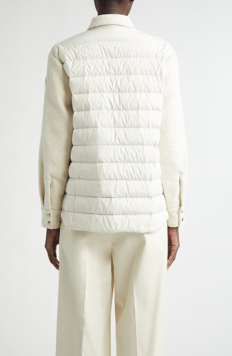 Moncler Cotton Blend Bouclé Down Shirt Jacket, Alternate, color, White