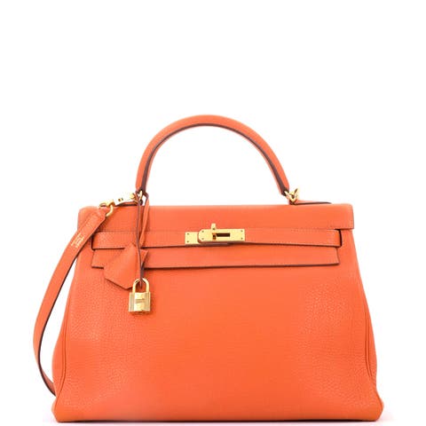 Kelly Handbag Orange Togo with Gold Hardware 32