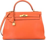 Pre-Owned Hermes Kelly Handbag Orange Togo with Gold Hardware 32