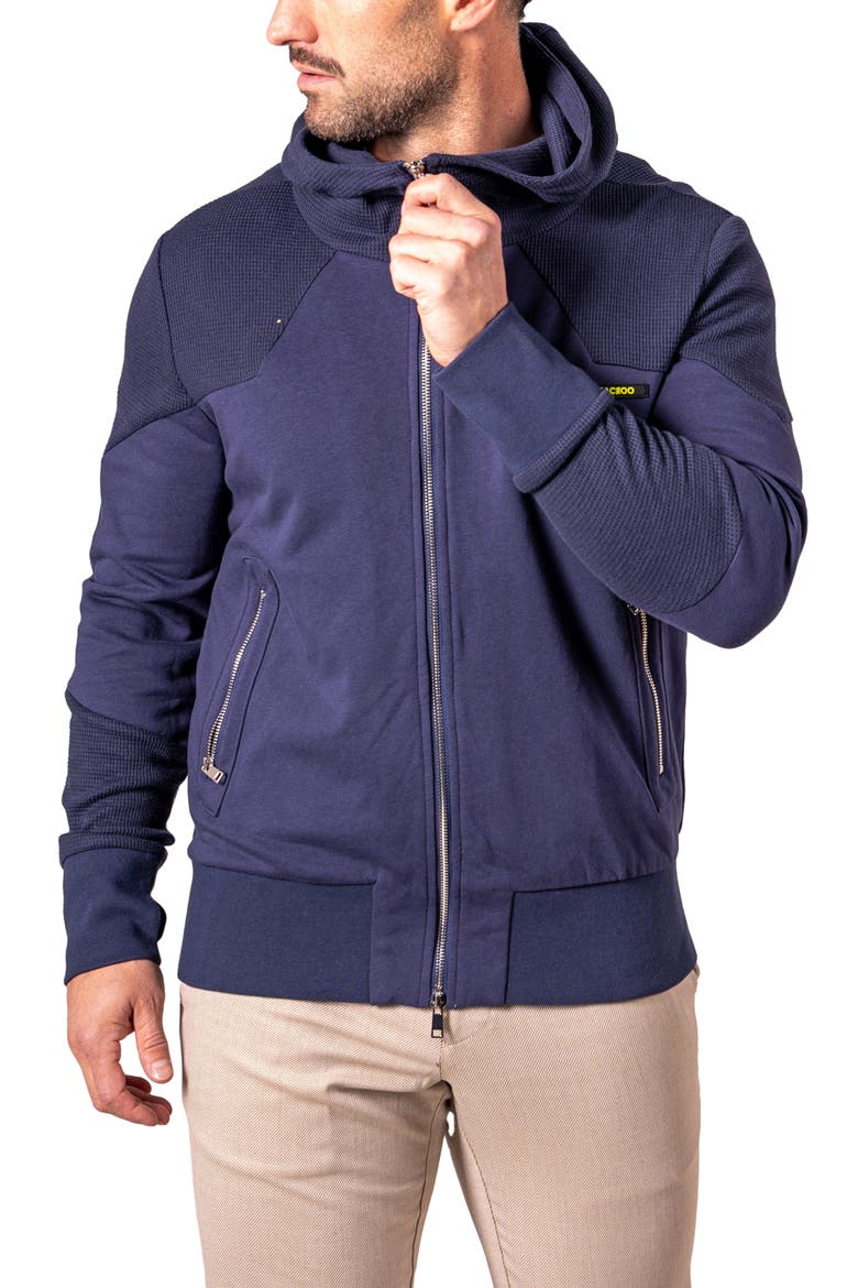 Mixed Media Zip Hoodie, Alternate, color, BLUE