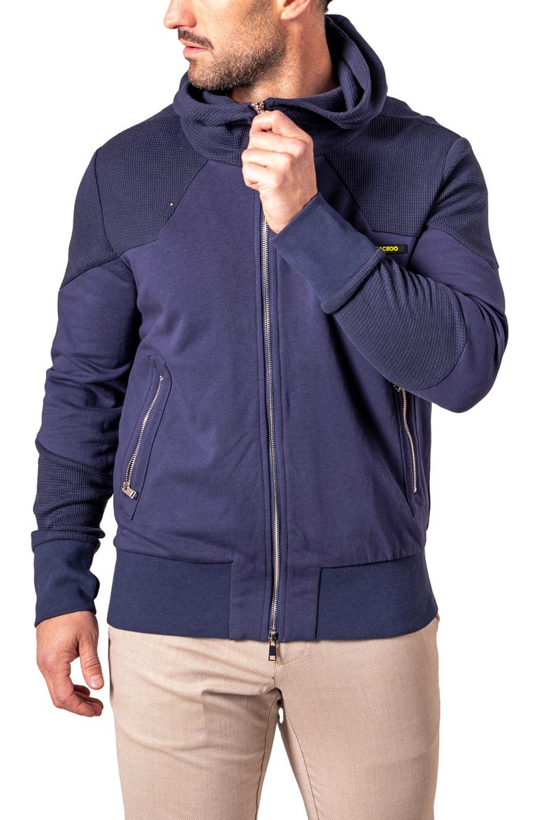 Maceoo Mixed Media Zip Hoodie, Alternate, color, Blue