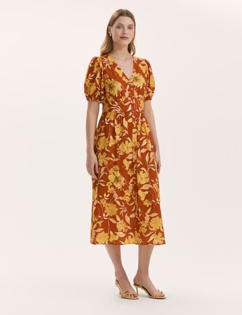 Addison Floral Linen Blend Midi Dress