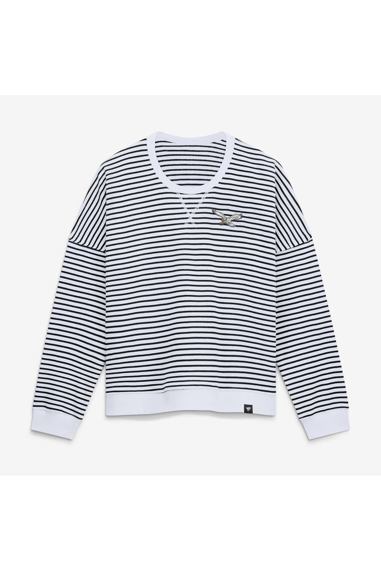 Women's Fanatics White/Black Philadelphia Eagles Striped Oversized French Terry Sweatshirt, Main, color, White